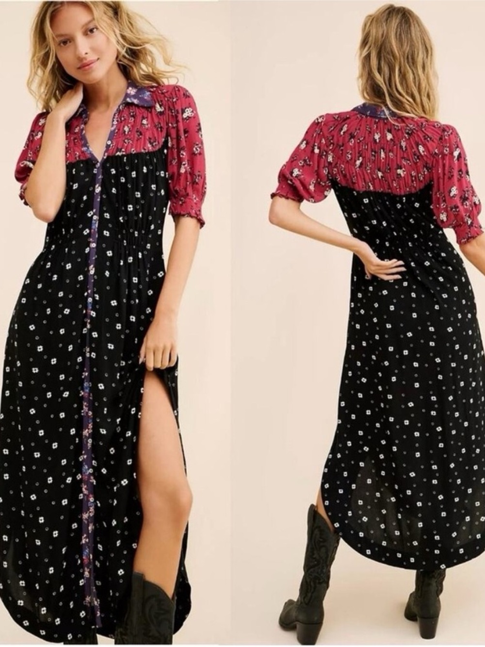 Free People Nora Midi Dress Black Floral